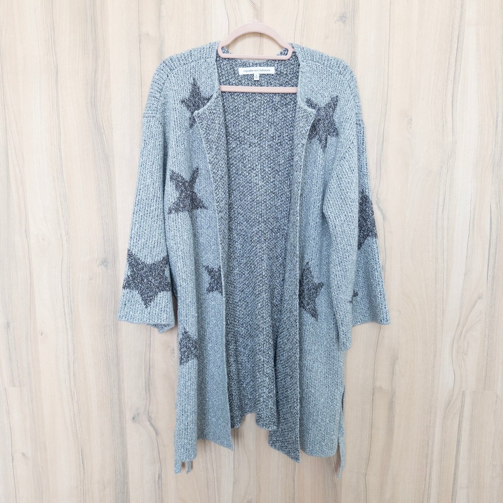 Cupcakes‎ and Cashmere Womens Star Print Cardigan L Gray Lace Up Oversized Cozy